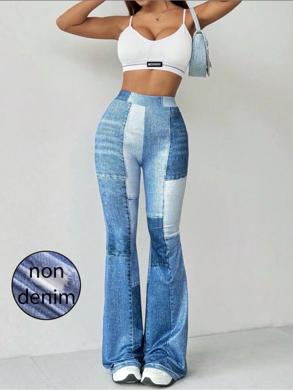 Source Unknown Light Blue Patchwork Flare Leggings